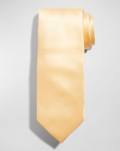 Stefano Ricci Solid Silk Satin Tie - Natural