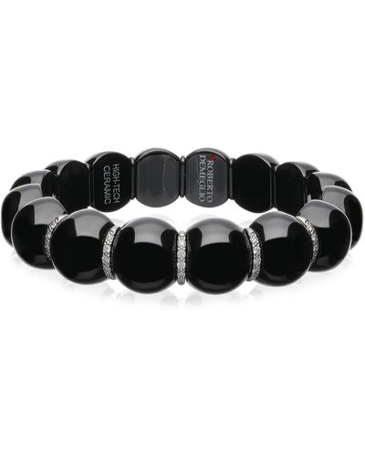 ’ROBERTO DEMEGLIO Dama Ceramic Beaded Stretch Bracelet With 5-Diamond Rondelles - Black