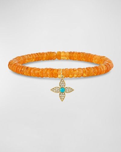 Sydney Evan Paisley Flower Charm Beaded Spessartite Bracelet - Orange