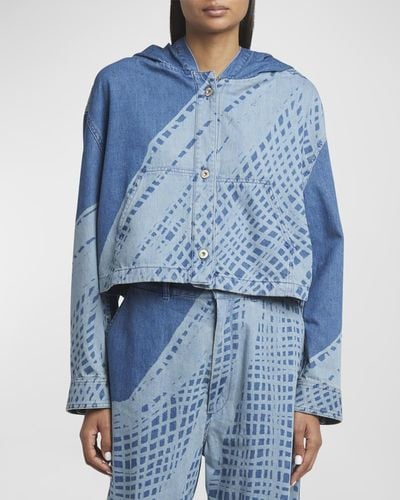 Loewe X Paula Ibiza Tie Dye Cropped Denim Jacket With Hood - Blue