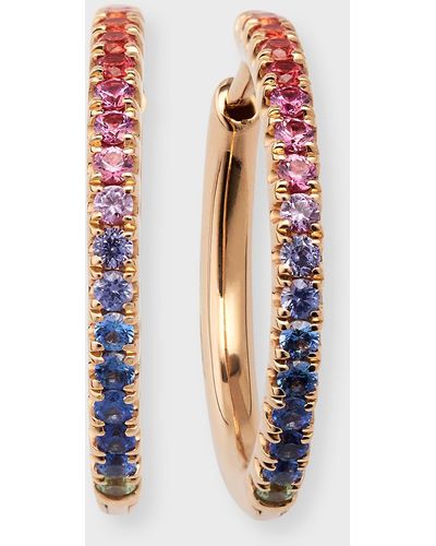 Lisa Nik 18k Rose Gold Hinged Rainbow Sapphire Hoop Earrings - Multicolor