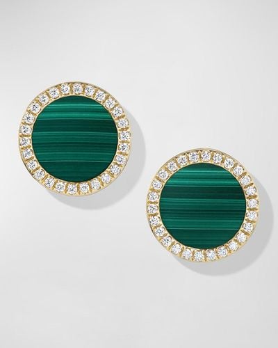 David Yurman Dy Elements Stud Earrings With Gemstone And Diamonds In 18k Gold, 11mm - Green
