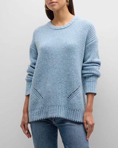 ATM Heather Merino Wool-blend Crewneck Sweater - Blue