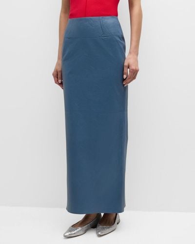 Marni Leather Slit-Back Maxi Pencil Skirt - Blue