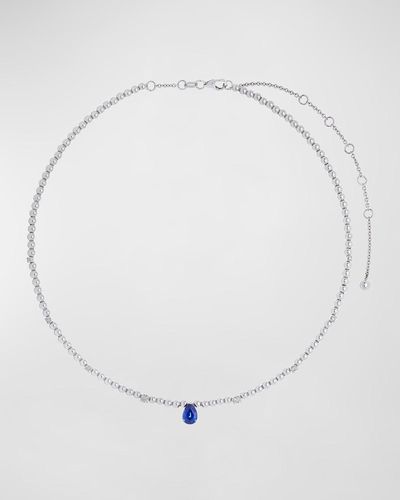 Krisonia 18k White Gold Necklace With Diamonds And Blue Sapphire