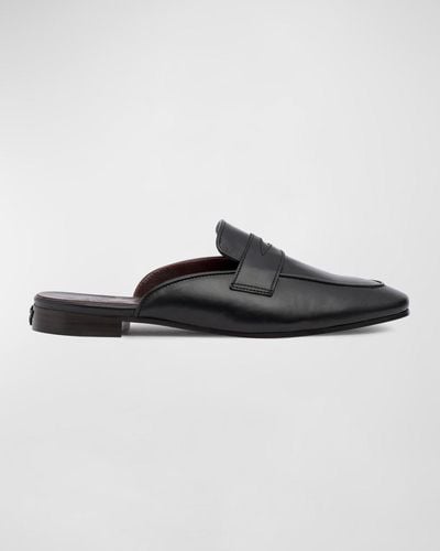 Bougeotte Leather Penny Loafer Mules - Black