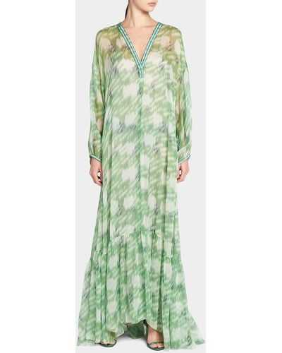 Giorgio Armani Abstract Leopard Print Semi-sheer Silk Maxi Dress - Green