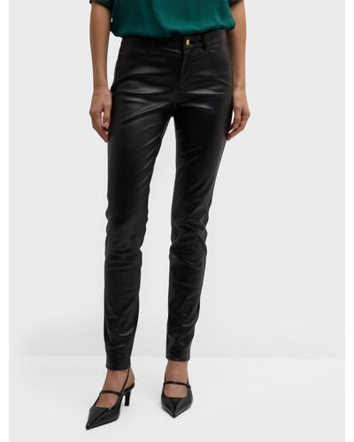 Lafayette 148 New York Mercer Mid-Rise Leather Skinny Jeans - Black