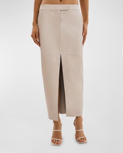 Lamarque Abia Front-Slit Leather Maxi Skirt - Natural