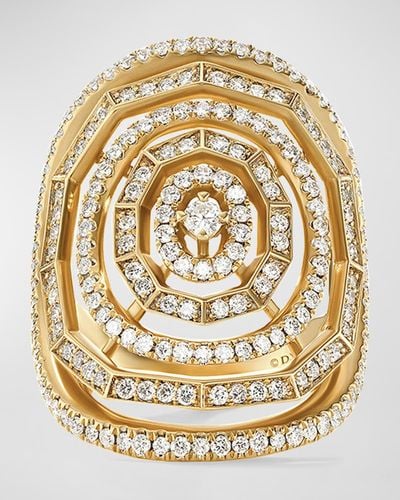 David Yurman 30mm Stax Full Pave Statement Ring With Diamonds And 18k Yellow Gold, Size 7 - Metallic