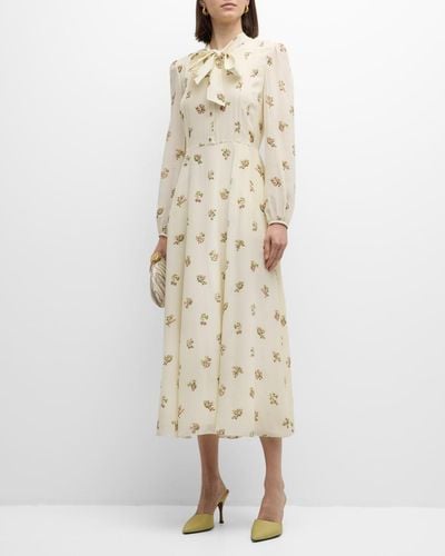 Adam Lippes Alison Floral Crepe De Chine Long-Sleeve Maxi Dress - Natural