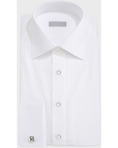 Stefano Ricci Pleated Tuxedo Shirt - White