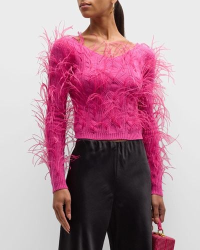 Cult Gaia Danton Feathered Merino Wool Blend Cable Sweater - Pink