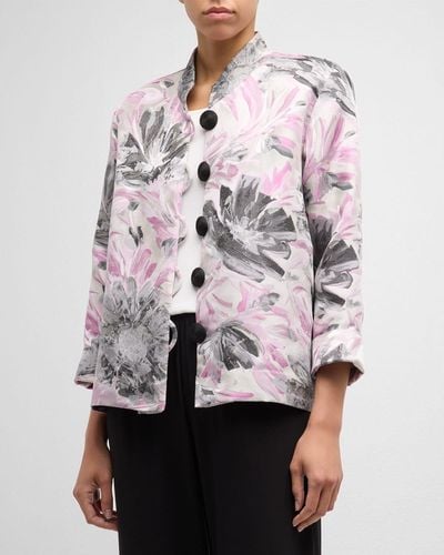 Caroline Rose Pinch Of Boxy Floral Jacquard Jacket - Pink