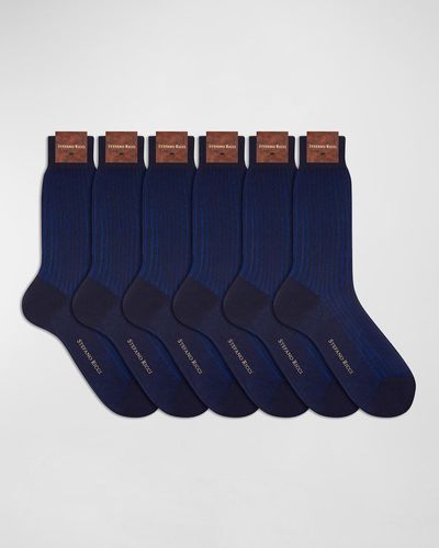 Stefano Ricci 6-Pack Cotton Socks - Blue