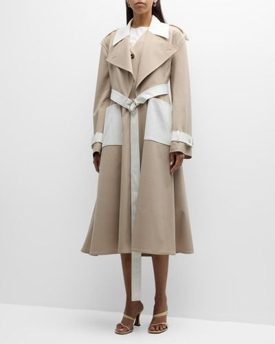 ADEAM Carolyn Bi-Color Belted A-Line Trench Coat - Natural