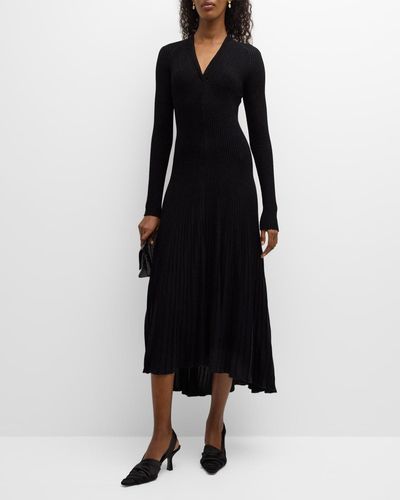 Emporio Armani High-Low Ribbed Knit Midi Dress - Black