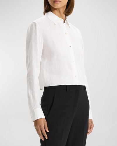 Theory Relaxed Linen Crop Shirt - White