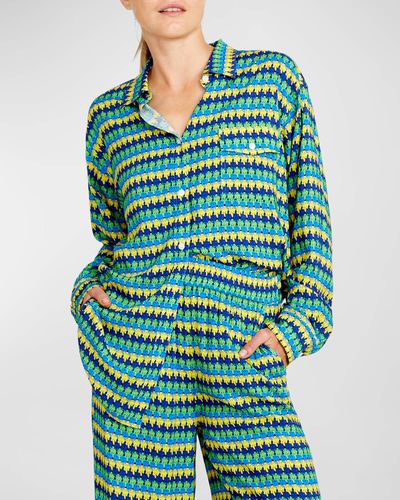 Terez Margarita Crochet Rayon Button-Front Shirt - Blue