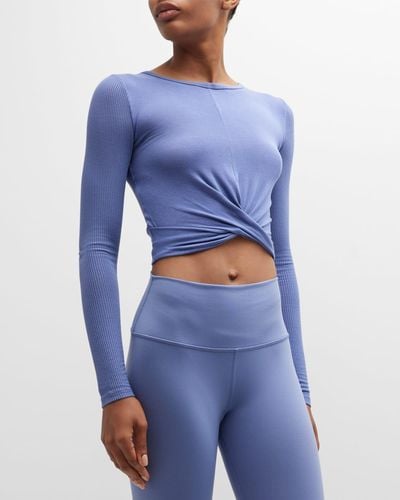 Alo Yoga Cross-Front Long-Sleeve Crop Top - Blue