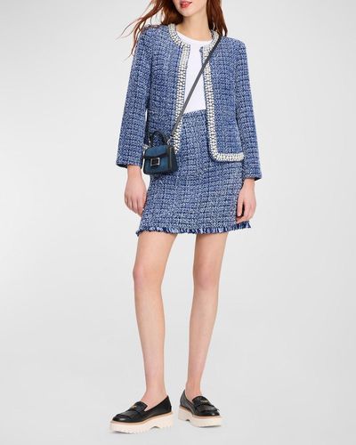 Kate Spade Gabrielle Pearly Bead-trim Tweed Jacket - Blue