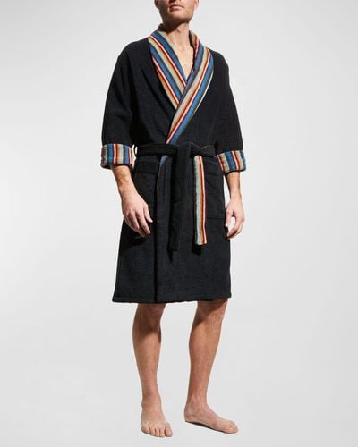 Paul Smith Artist Stripe Towelling Dressing Gown Robe - Black