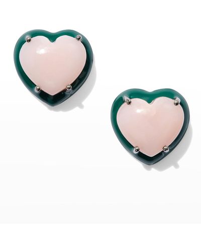Nakard Small Emerald Enameled Heart Stud Earrings, Opal - Multicolor