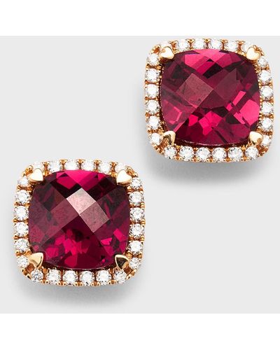 Lisa Nik 18k Rose Gold Garnet Stud Earrings With Diamonds - Red