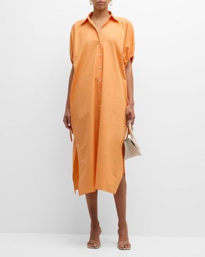 Foemina Sara Organic Cotton Poplin Midi Shirtdress - Orange