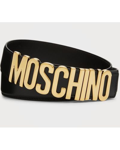 Moschino Logo Buckle Leather Belt - Black