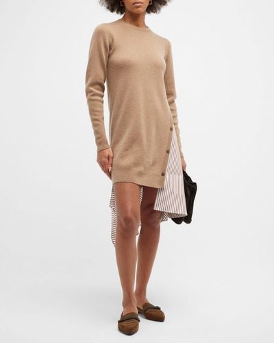 NAADAM Mixed Media Asymmetric Sweater Dress - Natural