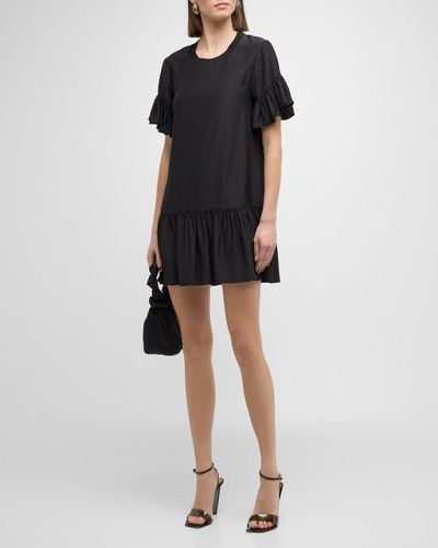 Cinq À Sept Leilah Silk Dropped-Waist Flounce Mini Dress - Black