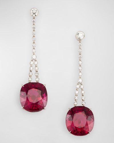 Cicada Jewelry Platinum Rubellite And Diamond Earrings - Red