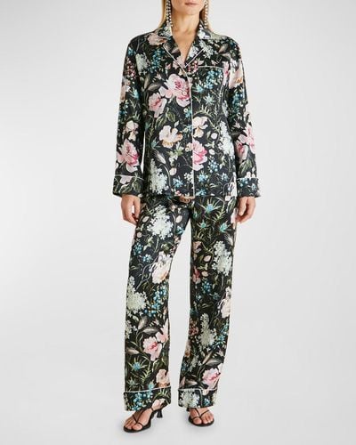 Olivia Von Halle Lila Floral-Print Short Silk Pajama Set - Multicolor