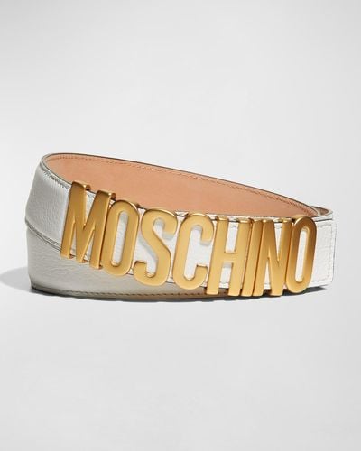 Moschino Leather Logo Belt - Natural