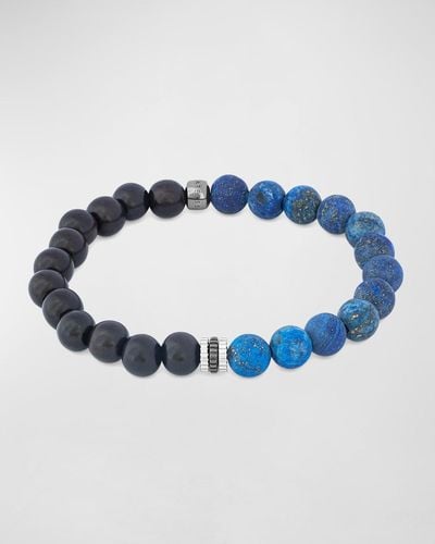 Tateossian Lapis Sterling Gear Trio Beaded Bracelet - Blue