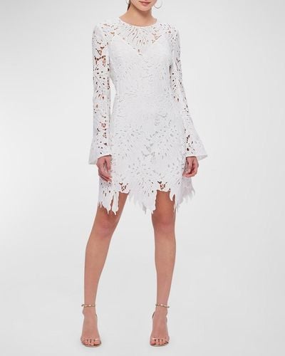 LEO LIN Selena Crochet Bell-Sleeve Mini Dress - White