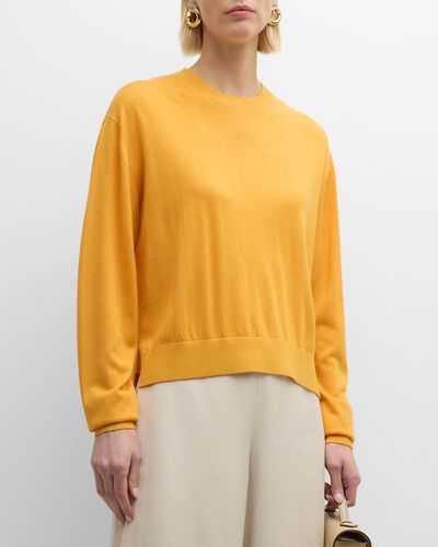 Rosetta Getty Crewneck Long-Sleeve Silk-Wool-Cashmere Sweater - Yellow