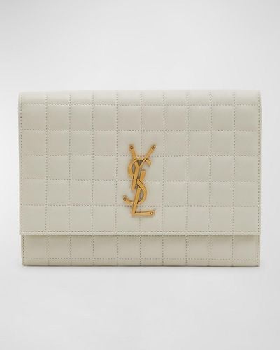Saint Laurent Ysl Monogram Flap Clutch Bag - Natural