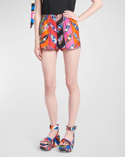 Emilio Pucci Abstract-Print Silk Twill Pull-On Shorts - Red