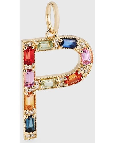 Kastel Jewelry 14k Yellow Gold Initial P Multi-color Sapphire And Diamond Pendant - White