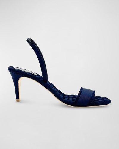 Aera Claudia Frayed Vegan Grosgrain Slingback Sandals - Blue