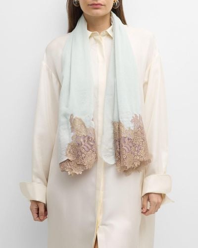 Bindya Accessories Lace Trim Cashmere & Silk Evening Wrap - White