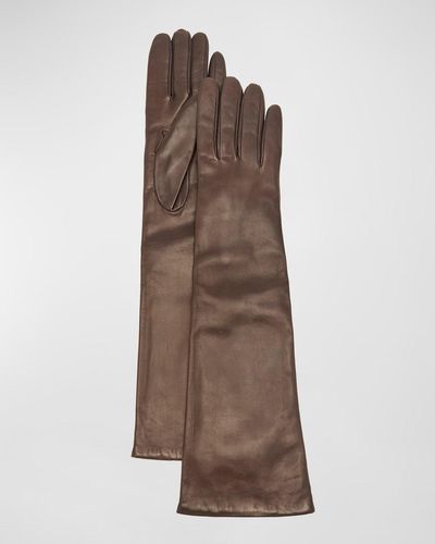 Portolano Long Cashmere-Lined Leather Gloves - Brown