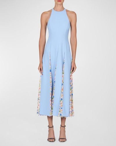 Carolina Herrera Floral Godet Midi Dress - Blue
