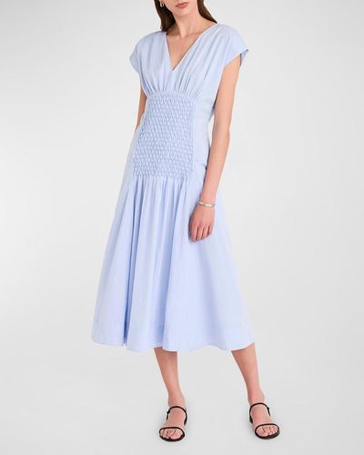 Merlette Pierrot Smocked Cotton Midi Dress - Blue