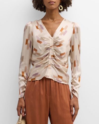 Xirena Prisca Ruched Abstract-Print Top - Natural
