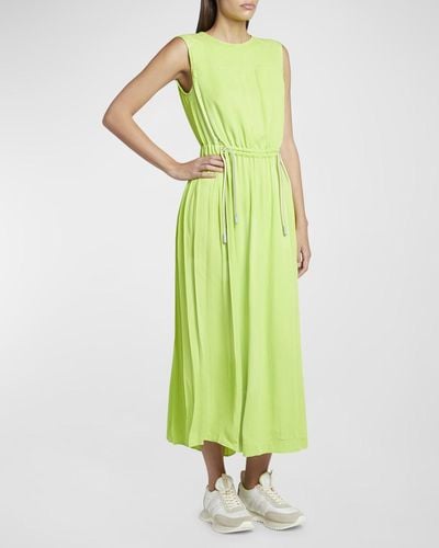 Moncler Pleated Drawstring Midi Dress - Green