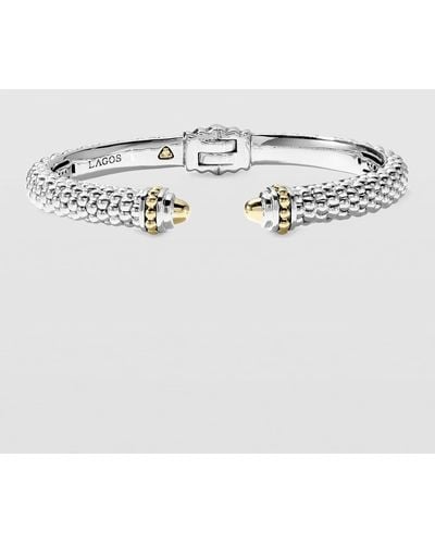 Lagos Silver & 18k Gold Signature Caviar Cuff Bracelet - Metallic