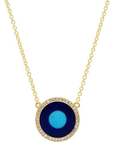 Jennifer Meyer 18k Gold Inlay Diamond Evil Eye Pendant Necklace - Blue